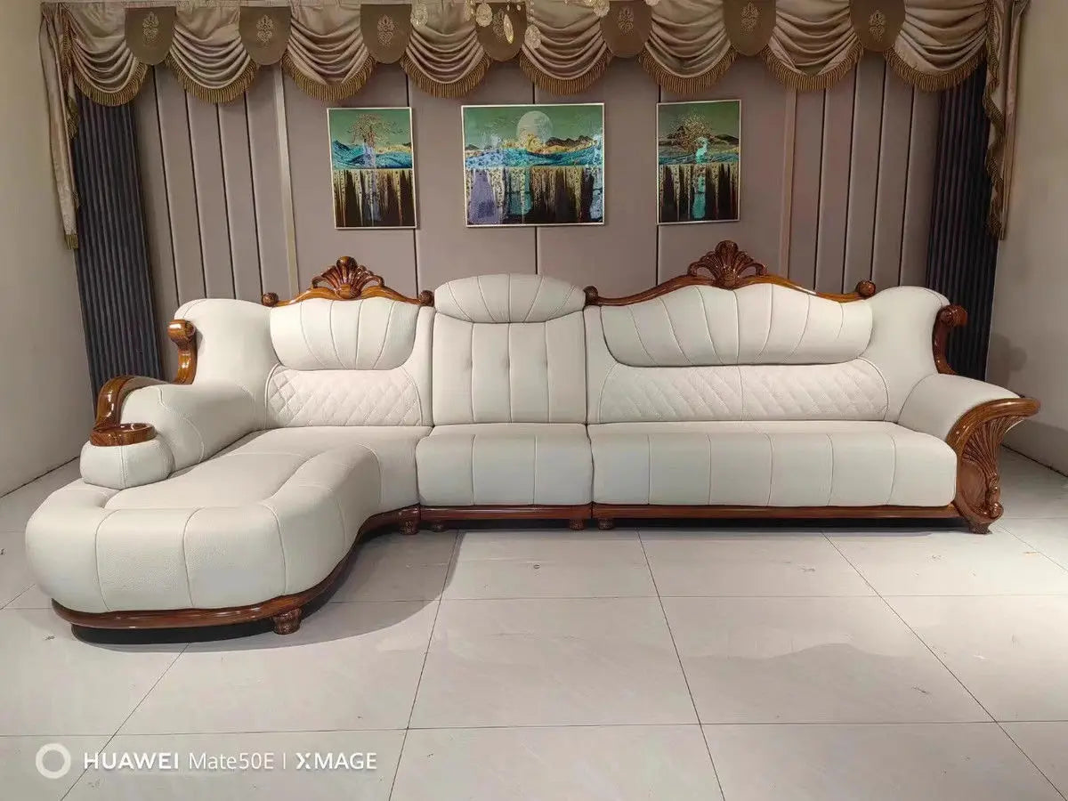 European leather sofa first layer cowhide combination living room villa luxury ebony sofa style fully furnished small apartment