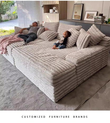 Modern Simple Lazy Sofa Bed Thick Strip Velvet Large Sofa Bed Living Room Furniture Nordic Sofabed Vacuum Compression Sofa Bed