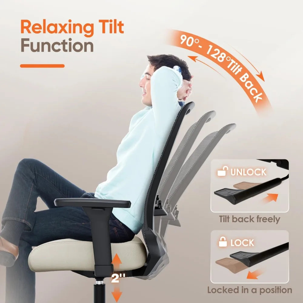 Ergonomic Office Chair with Lumbar Support, 3D Armrests, Tilt Function, Breathable Mesh for Home & Office