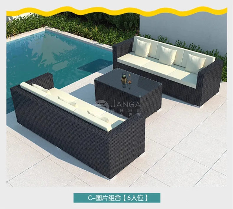 Outdoor villa courtyard sofa hotel B & B terrace waterproof sunscreen sofa furniture indoor and outdoor rattan weaving