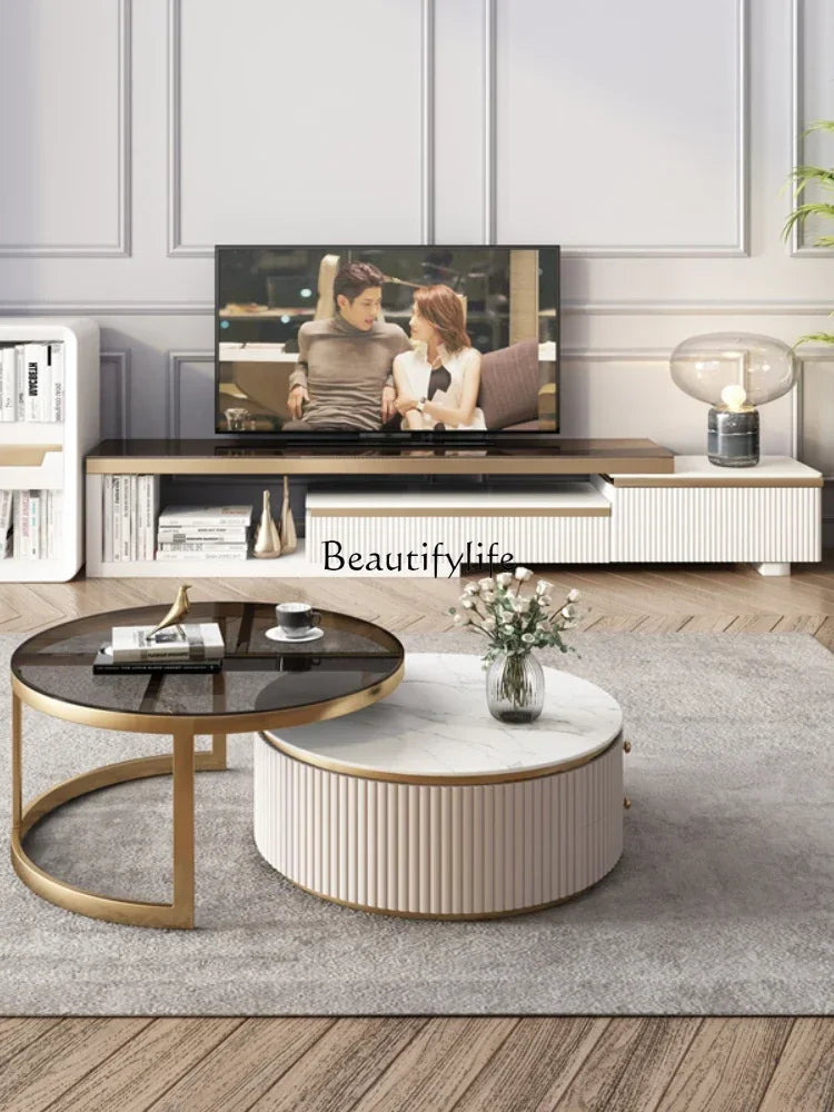 LXLight luxury rock slab coffee table Nordic simple modern round telescopic size coffee table