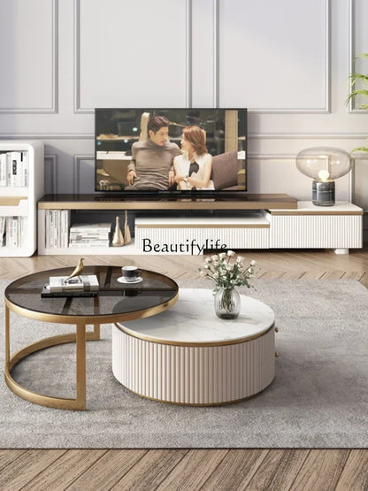 LXLight luxury rock slab coffee table Nordic simple modern round telescopic size coffee table