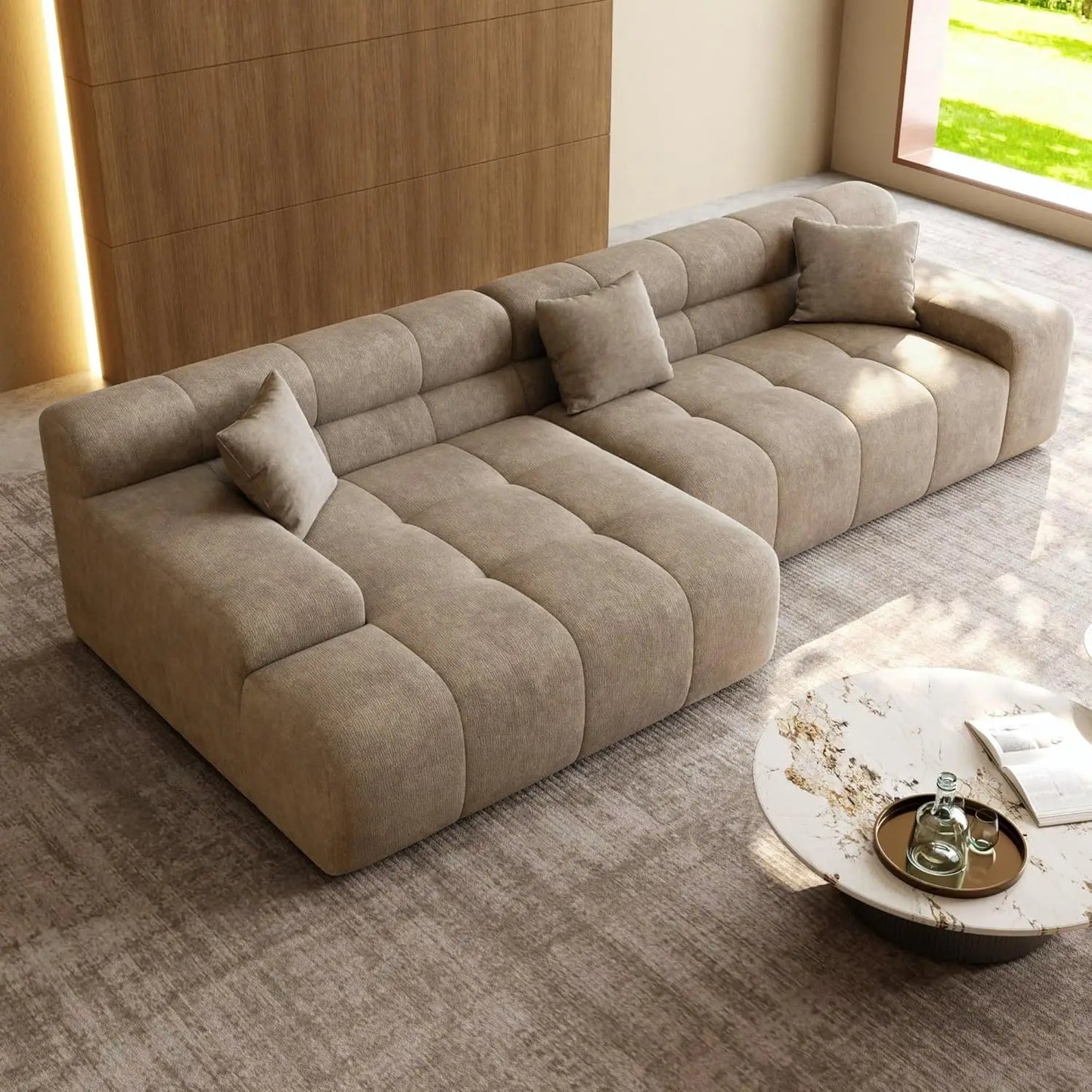 120" Tufted L-Shape Sectional Sofa Deep Seat Oversized Chaise Living Room White Customized