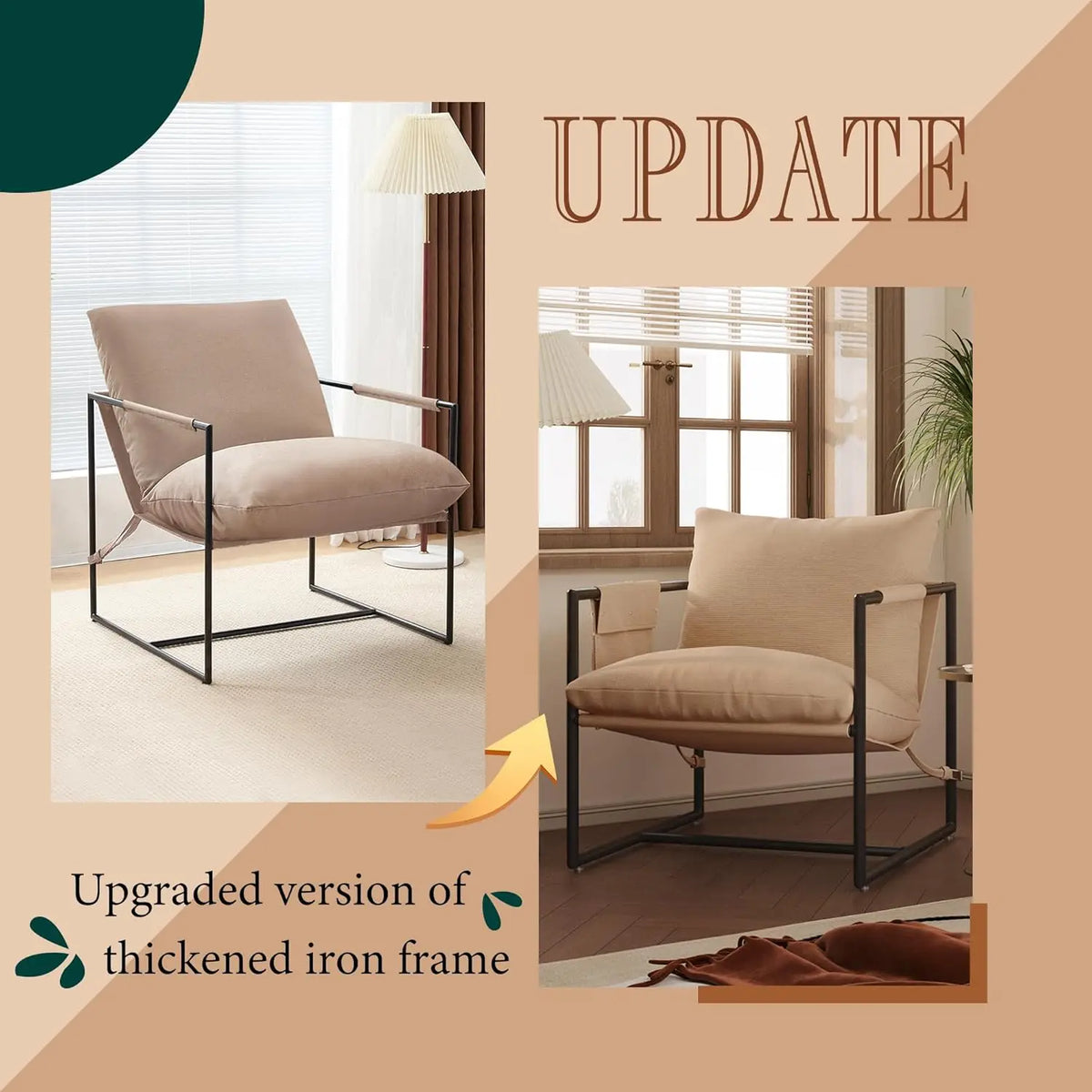 Sling Accent Chair For Living Room, Mid Modern Metal Frame Armchair For Reading Room, Bedroom Chair With Removable Storage Bag,