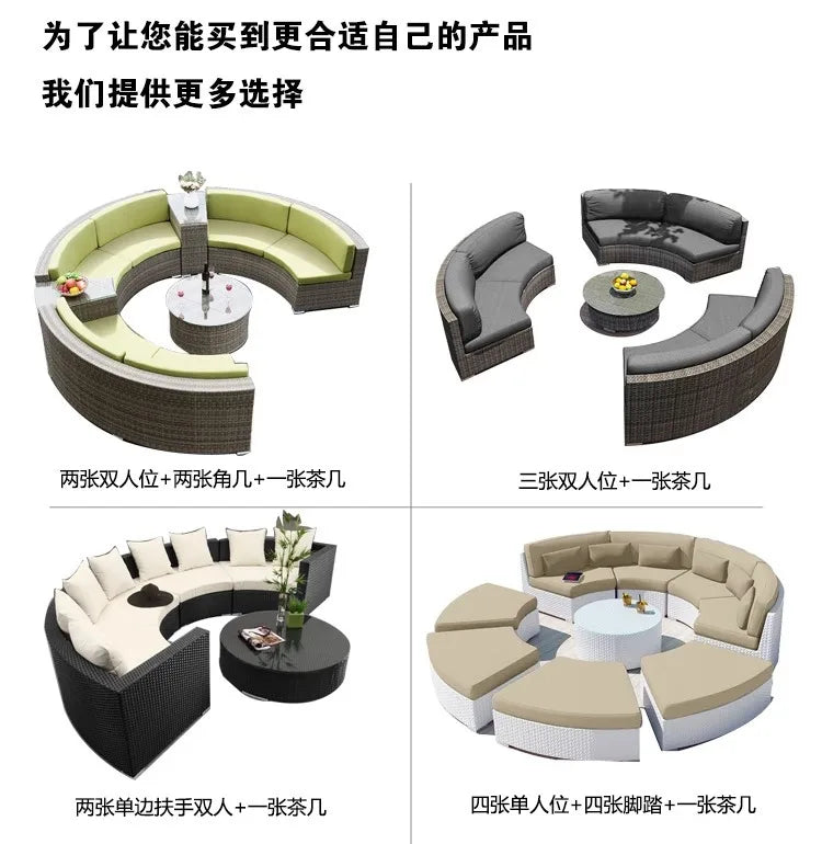 Outdoor rattan round sofa villa terrace courtyard rattan art hotel leisure area reception rattan sofa waterproof combination
