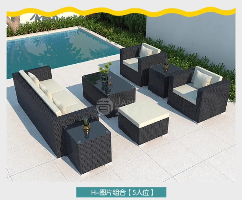 Outdoor villa courtyard sofa hotel B & B terrace waterproof sunscreen sofa furniture indoor and outdoor rattan weaving