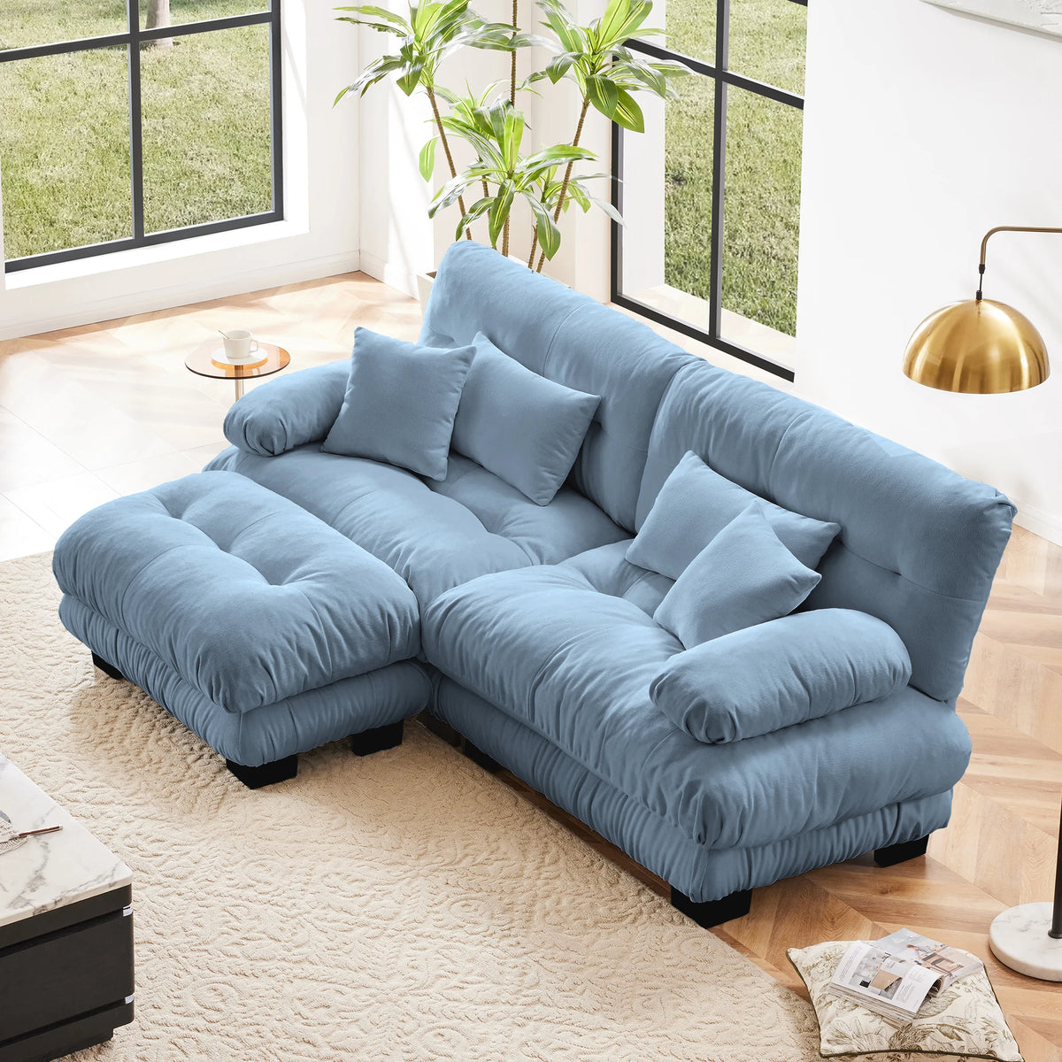Oversized Modular Sectional Sofa Couch Comfy Cloud Deep Seat, Ottomans Chenille