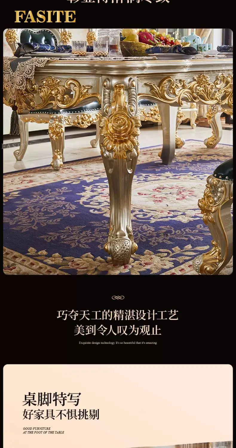 Premium European-style combination dining table and chairs all solid wood flower villa large-sized restaurant