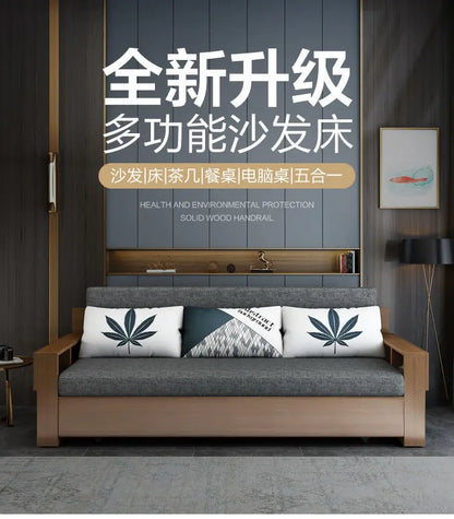 custom. [2675 People Favorited] Solid Wood Sofa Bed Small Apartments, Multifunctional Living Room Study Room, Push-Pull Fold