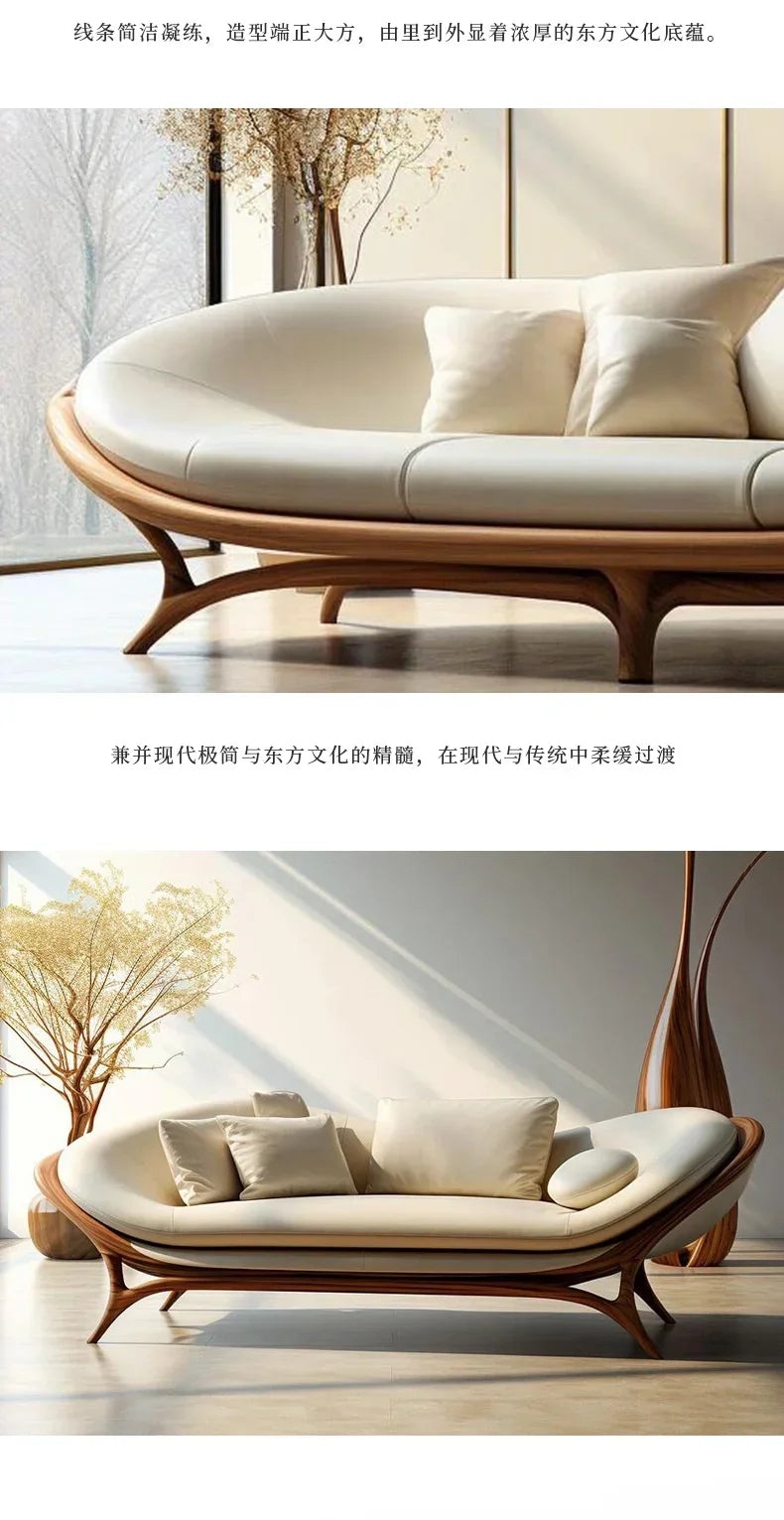 a3813  New Chinese-style solid wood sofa living room modern simple small apartment leather recliner sofa lazy chair