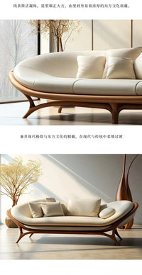 a3813  New Chinese-style solid wood sofa living room modern simple small apartment leather recliner sofa lazy chair
