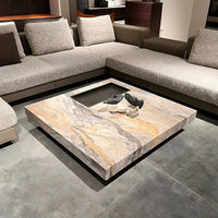 Modern Coffee Table Natural Marble Top Black Marble Coffee Table Center Table for the Living Room