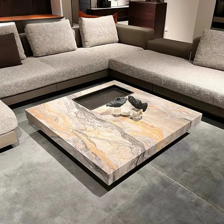 Modern Coffee Table Natural Marble Top Black Marble Coffee Table Center Table for the Living Room
