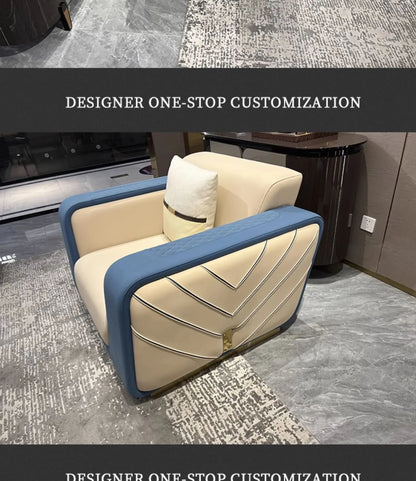 Italian light luxury large apartment leather sofa living room top layer cowhide designer villa high-end furniture combination