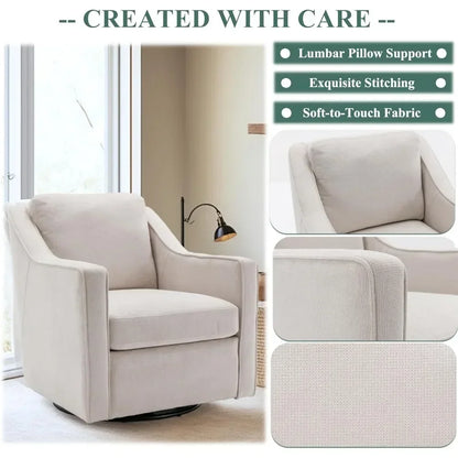 Premium Living Chair Fabric Leisure Armchair With Innerspring Seat Cushion Lumbar Pillow Metal Base Swivel Accent Chair