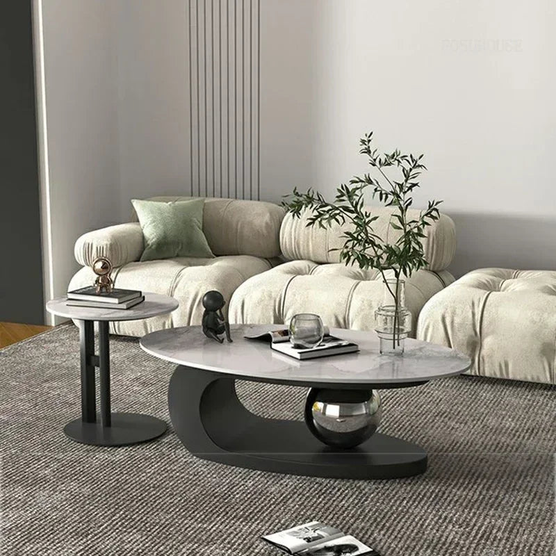 Bright Oval Coffee Tables for Tea Room Italian Rock Slab Easy To Clean Side Table Luxury Tables for Living Room a