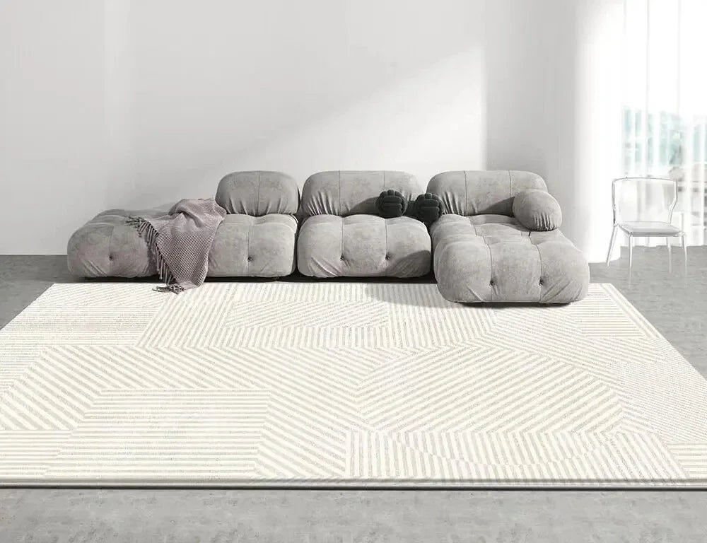 Modern White Minimalism Large Living Room Carpet Light Luxury Beige Decoration Bedroom Carpet Soft Lounge Rug Washable Floor Mat