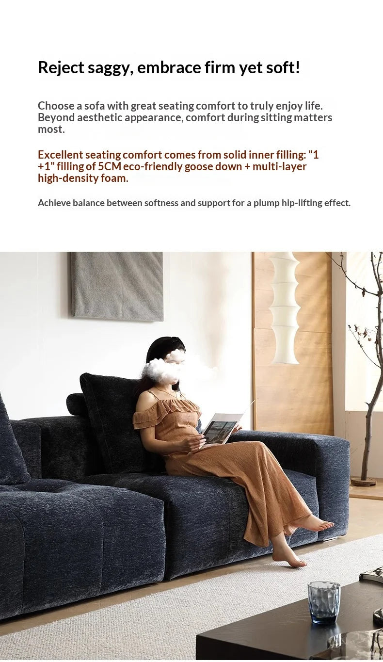 Italian Minimalism Modular Corner Combination Modern Living Room *Chenille Fabric Reclining Straight-Back Sofa Set Black