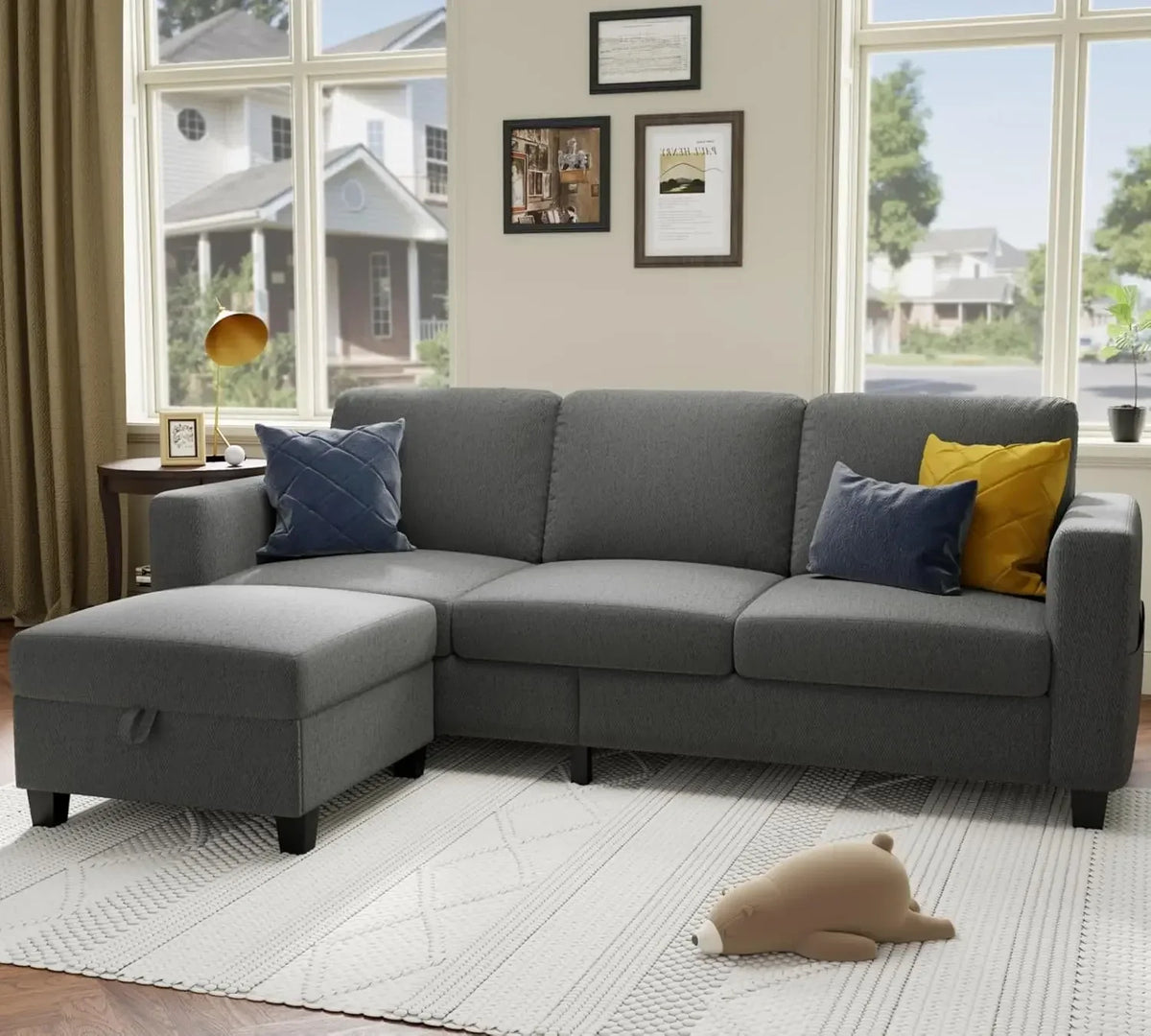 L Shaped Sectional Sofa Couch Pet Friendly Modular 3 Seater Convertible Sofas for Living Room Linen