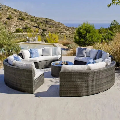 Outdoor round sofa, casual rattan curved sofa coffee table combination
