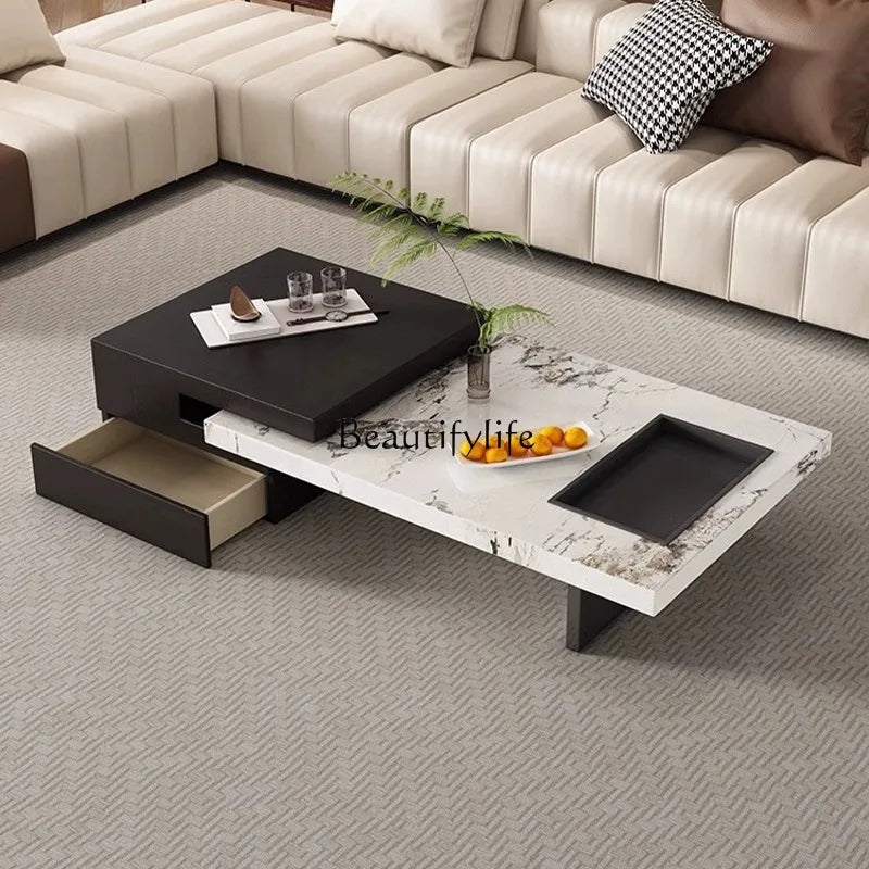 *Italian telescopic rock slab coffee table living room household large apartment solid wood coffee table