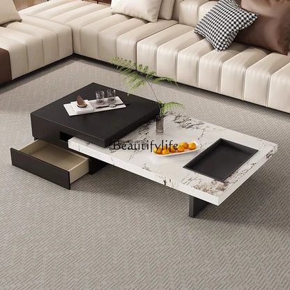 *Italian telescopic rock slab coffee table living room household large apartment solid wood coffee table