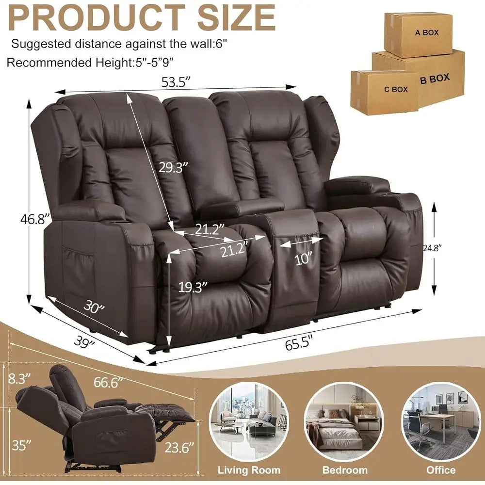 66 Manual Reclining Loveseat for RV with Storage, Cup Holders, and Pillows - Ideal for Compact Living Spaces
