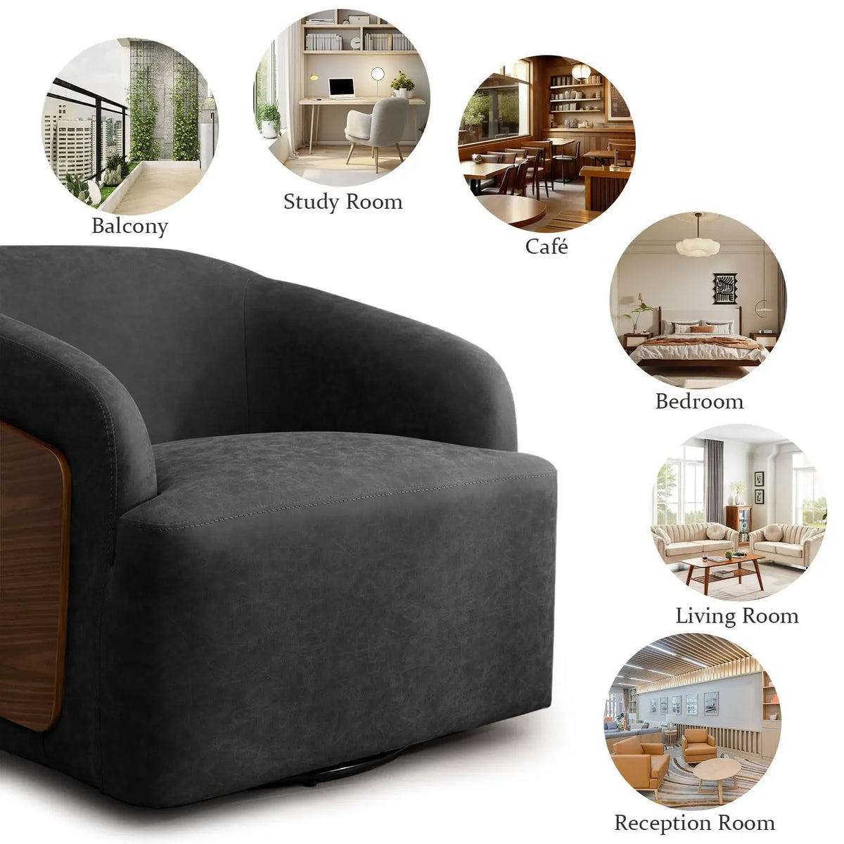 Swivel Accent Chair Faux Leather Swivel Barrel Chair Comfortable Mid Century Modern Chair Upholstered Metal Base, Customized