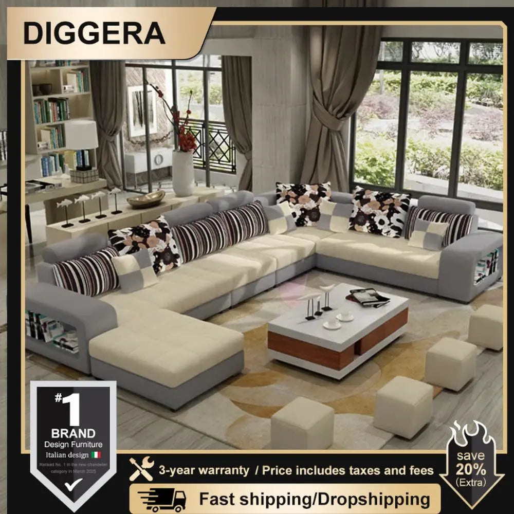 U-Shape Sectional Couch Fabric Upholstered Sofa Couches Sectional Couches for Living Room 7 Seater Modern Sectional Sofa