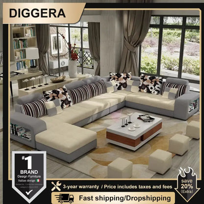 U-Shape Sectional Couch Fabric Upholstered Sofa Couches Sectional Couches for Living Room 7 Seater Modern Sectional Sofa