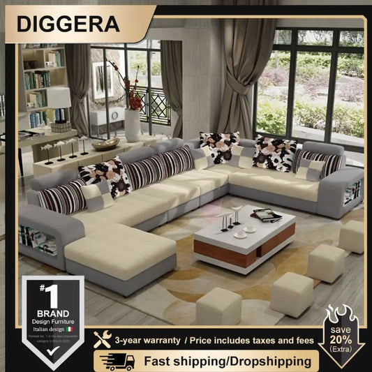 U-Shape Sectional Couch Fabric Upholstered Sofa Couches Sectional Couches for Living Room 7 Seater Modern Sectional Sofa