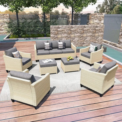 Wicker Patio Furniture Set Modern Outdoor Conversation  Sofa with Cushion and Ottomans for Garden, Poolside, Backyard