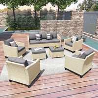 Wicker Patio Furniture Set Modern Outdoor Conversation  Sofa with Cushion and Ottomans for Garden, Poolside, Backyard