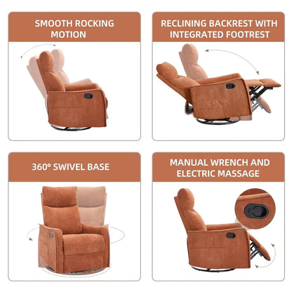 360 Swivel Rocking Recliner Chair for Adults, Nursery Rocking Chair with Heat and Massage, Glider Reclining Chair, Customized