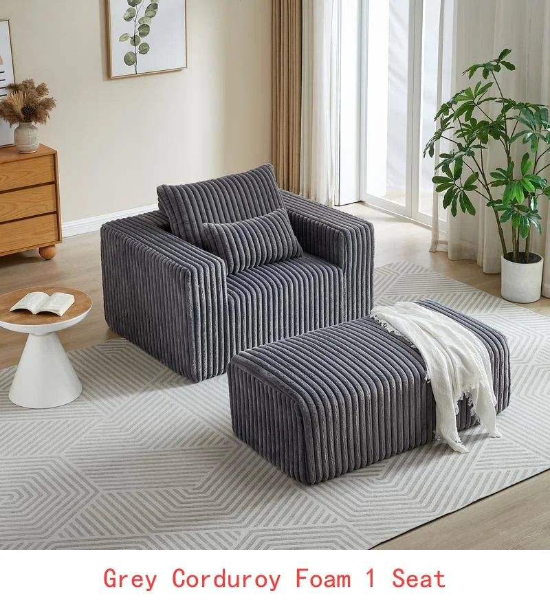 62.5-Inch Corduroy Sponge Sofa Lounge Chair with Removable Footrest, Fluffy Modern Sleeper Chair for Living Room and Bedroom,