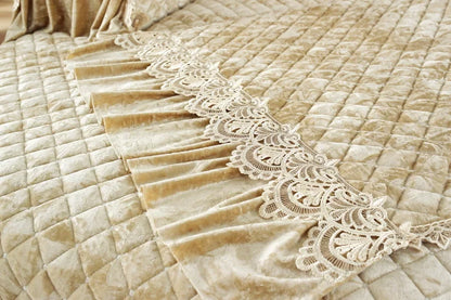 Embroidery Lace Sofa Cushion Gold Velvet Hemline Sofa Cover Autumn Winter European Couch Cover Solid Color Checkered Sofa Mat