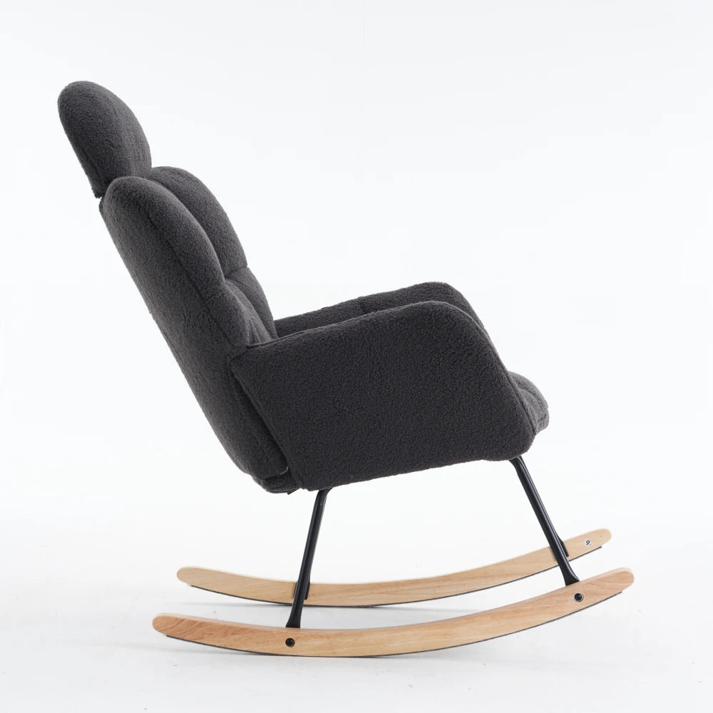 Modern Swing Chair in Teddy Fabric with Tufted Cover Upholstered Seathigh backrest for Living and Bedroom