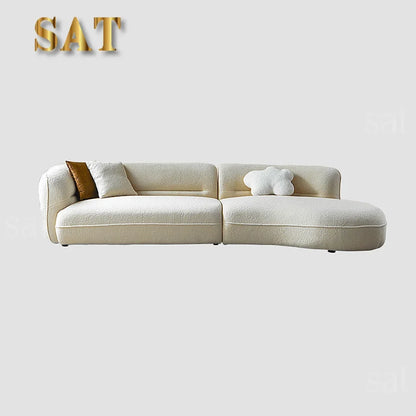l # Italian Minimalist Fabric White Sofa Cream Style Small Living Room Curved Sofa Modern Boucle Solid Wood Half Round Sofa Set