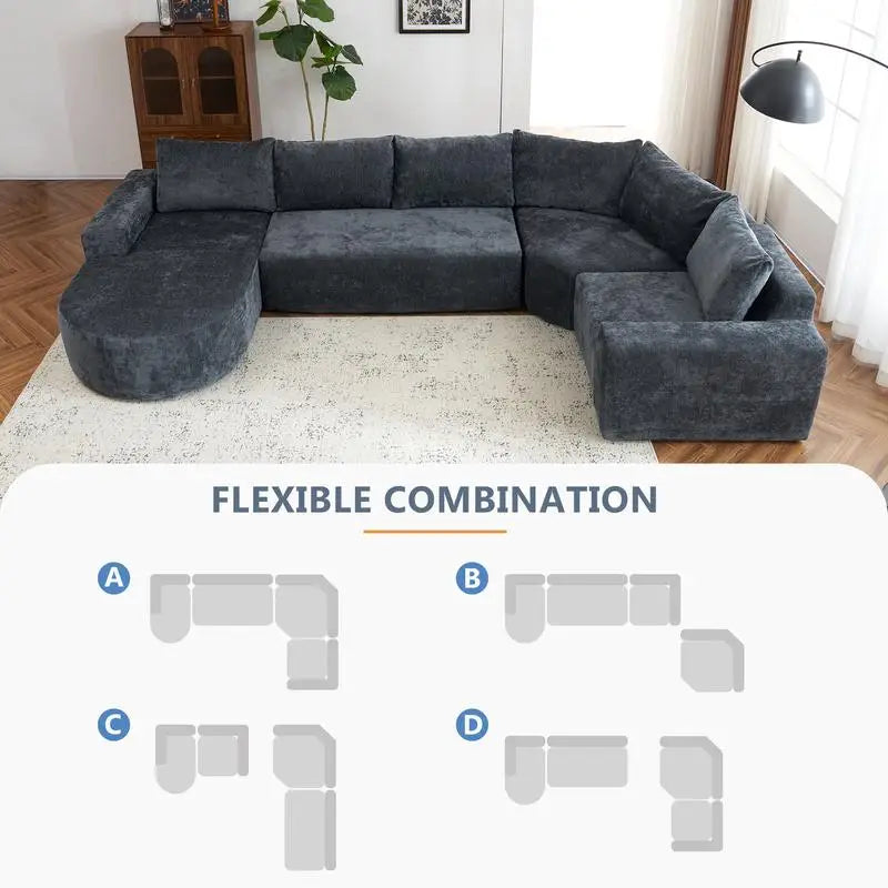 Oversized Modular Cloud Sectional Sofa Set, Grey U-shaped Couch with Deep Seating for Living Room