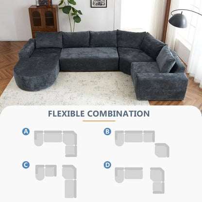 Oversized Modular Cloud Sectional Sofa Set, Grey U-shaped Couch with Deep Seating for Living Room