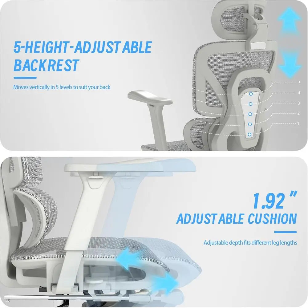 High-Back Mesh Ergonomic Office Chair with Adjustable Footrest, Lumbar Support, and 4D Armrests for Home and Gaming Desks