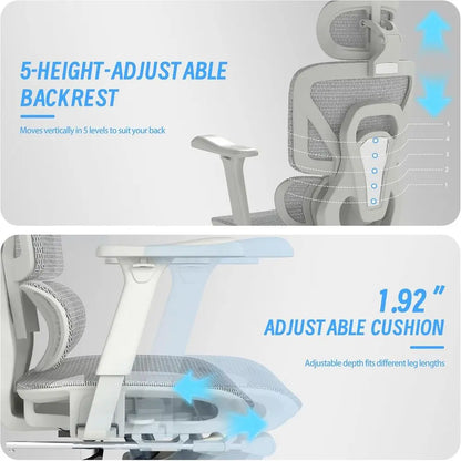 High-Back Mesh Ergonomic Office Chair with Adjustable Footrest, Lumbar Support, and 4D Armrests for Home and Gaming Desks