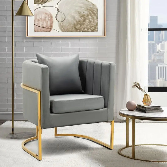 Velvet Barrel Armchair with Lumbar Pillow, MidCentury Upholstered Accent Chair for Living Room, Bedroom, Single Sofa Club Recept