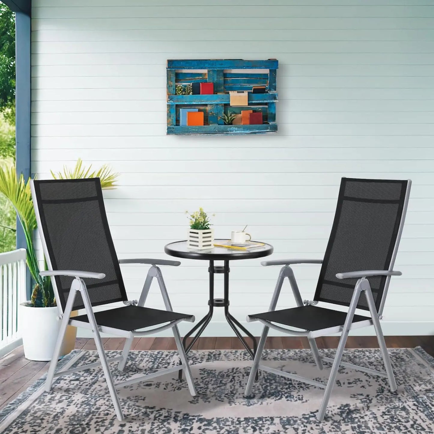 2PCS Foldable Lounge Chair Patio Folding Dining Chairs Aluminum Padded Adjustable High Back Lightweight Lawn Chair, Load 120kg