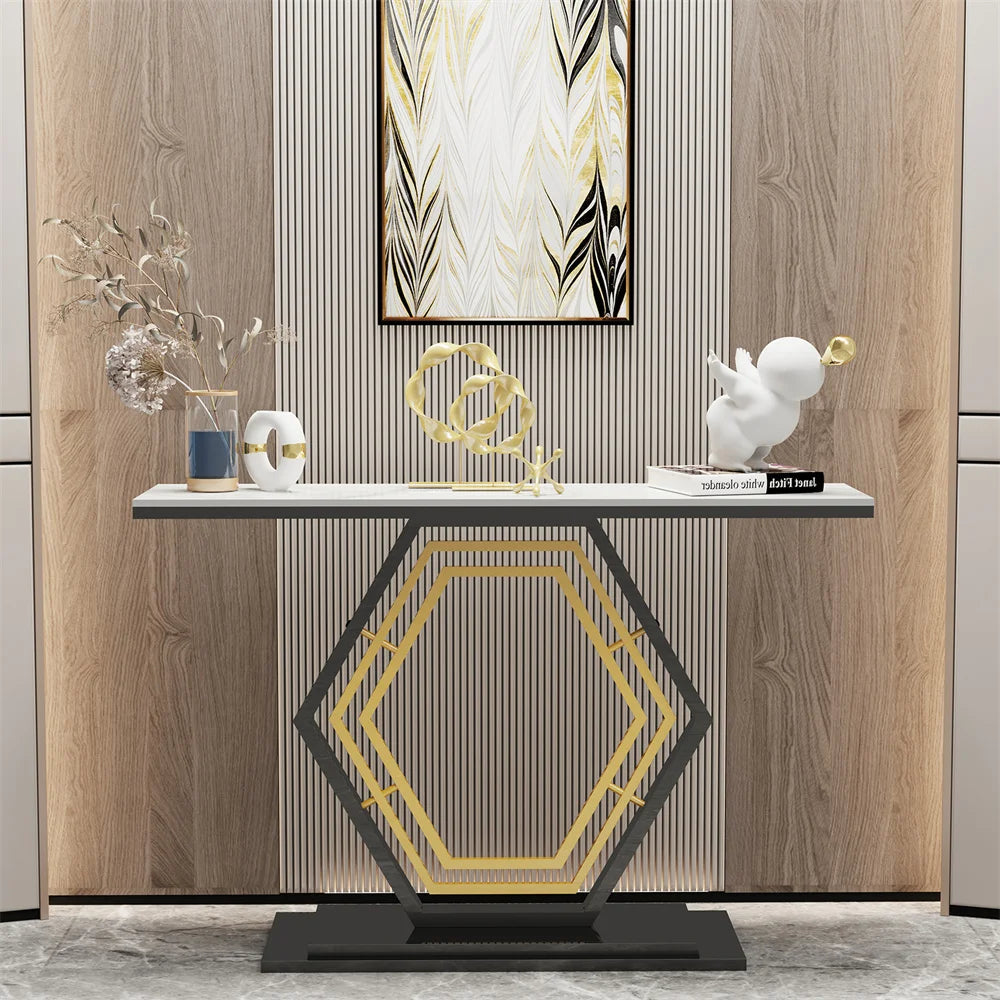 LUVODI Console Table for Entryway with Geometric Base Sleek Sintered Stone Top Long Accent Table for Hallway,Foyer Decor,Stora