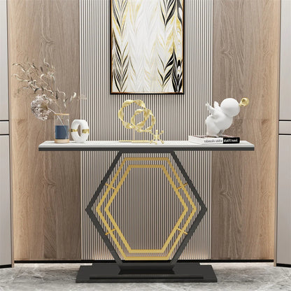 LUVODI Console Table for Entryway with Geometric Base Sleek Sintered Stone Top Long Accent Table for Hallway,Foyer Decor,Stora