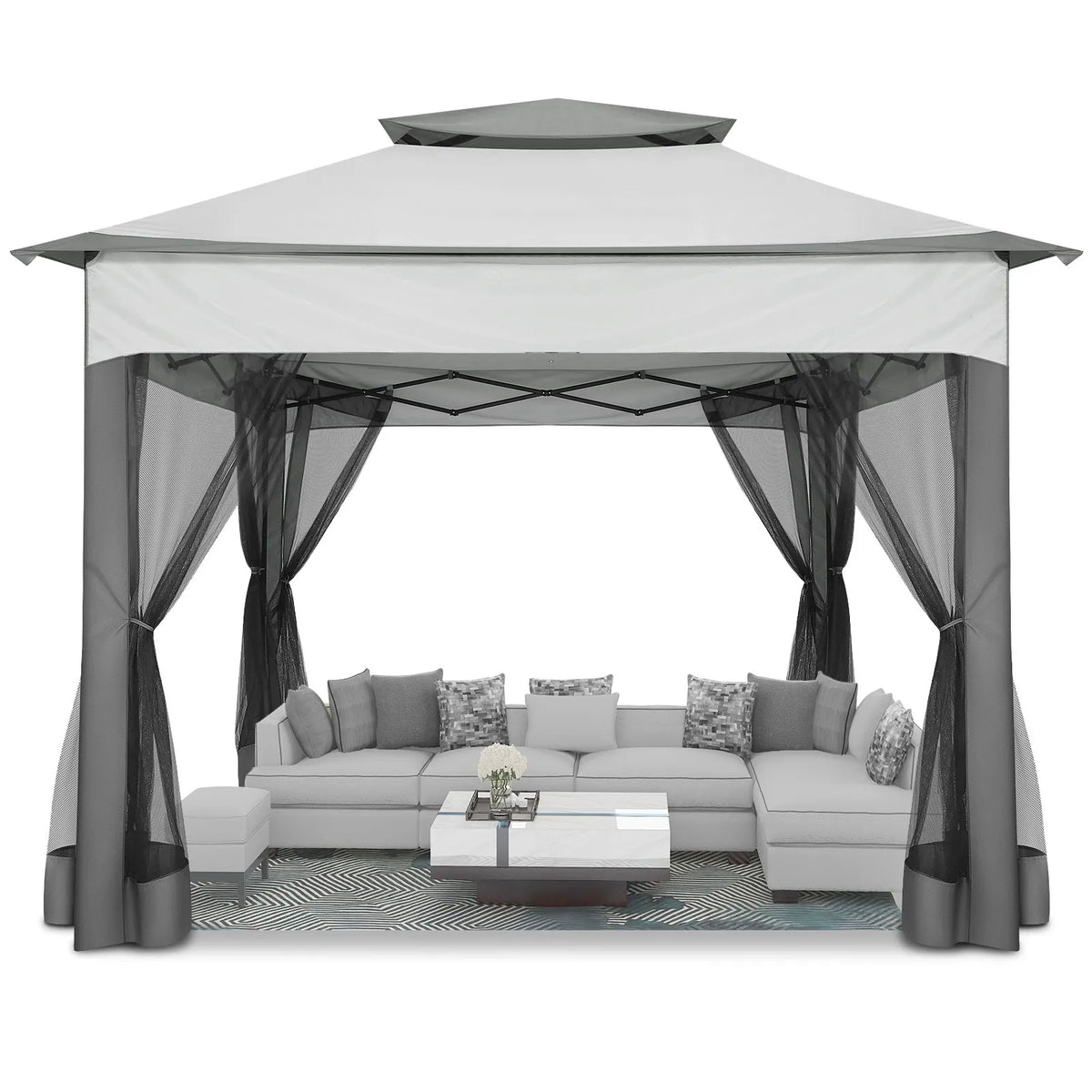 11x11 Pop up Gazebo on Clearance with Mosquito Netting&Sandbags, Outdoor Canopy Tent with 4 Ropes 8 Stakes&Portable Carrying Bag