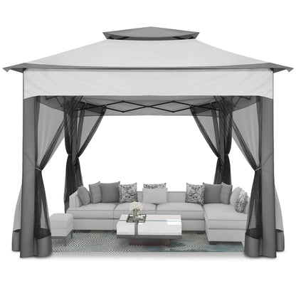 11x11 Pop up Gazebo on Clearance with Mosquito Netting&Sandbags, Outdoor Canopy Tent with 4 Ropes 8 Stakes&Portable Carrying Bag