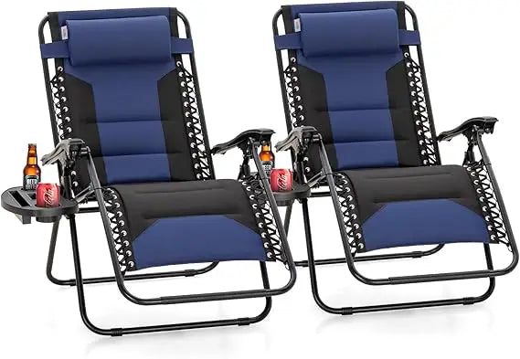 XXL Oversized Padded Zero Gravity Chair, Foldable Patio Recliner, 28 Wide Seat Anti Gravity Lounger with Cup Holder