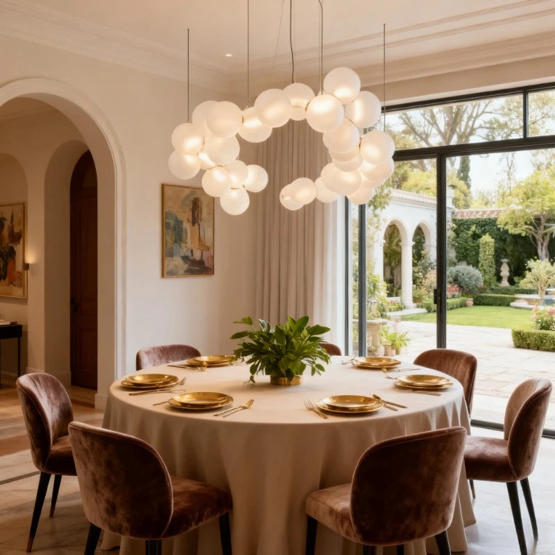 SANDYHA French Style Acrylic Ball Pendant Lights Creative Modern LED Chandelier Hanging Lamp for Living Room Dining Room Home